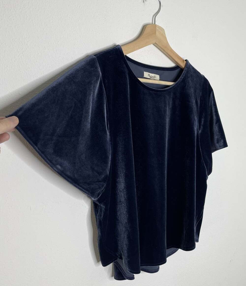 Madewell Velvet Butterfly Top Size M Medium Deep Navy Womens